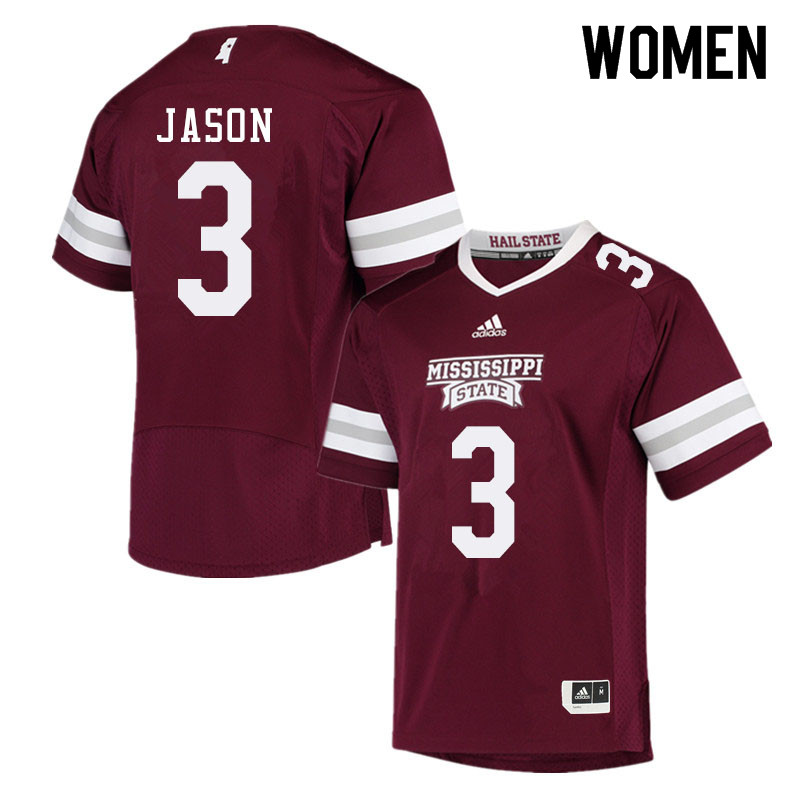 Women #3 Devonta Jason Mississippi State Bulldogs College Football Jerseys Sale-Maroon